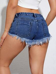 Jeanoix Women's Casual Everyday Denim Shorts With Pockets, Button Closure And Distressed Hem - Dark Wash - View 2