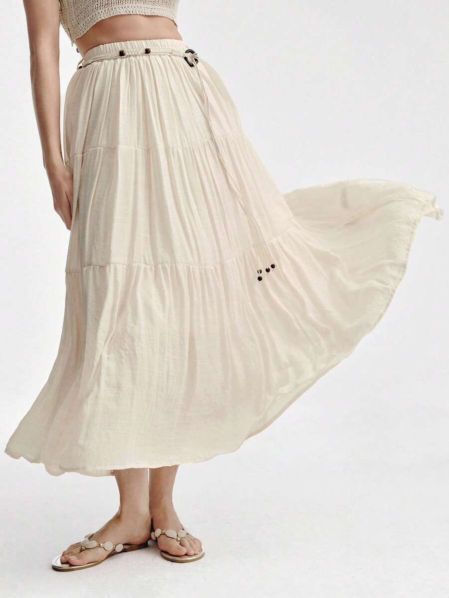 Aveloria Modichic New Fashion Vacation Style Casual Women's Elegant Patchwork Long Skirt, Suitable For Beach, Office, Generous And Stylish With Extra-Large Hem - Apricot - View 1