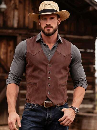 Manfinity Nomadique Men's Solid Color Single-Breasted Casual Versatile Daily Wear Vest