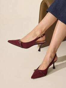CUCCOO BASICS Women's Pointed Toe Buckle Design Fashionable High Heels For Daily Wear - Burgundy - View 1