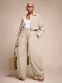 Vixey 缝线细节高腰筒形裤 - 杏色 - 查看 2