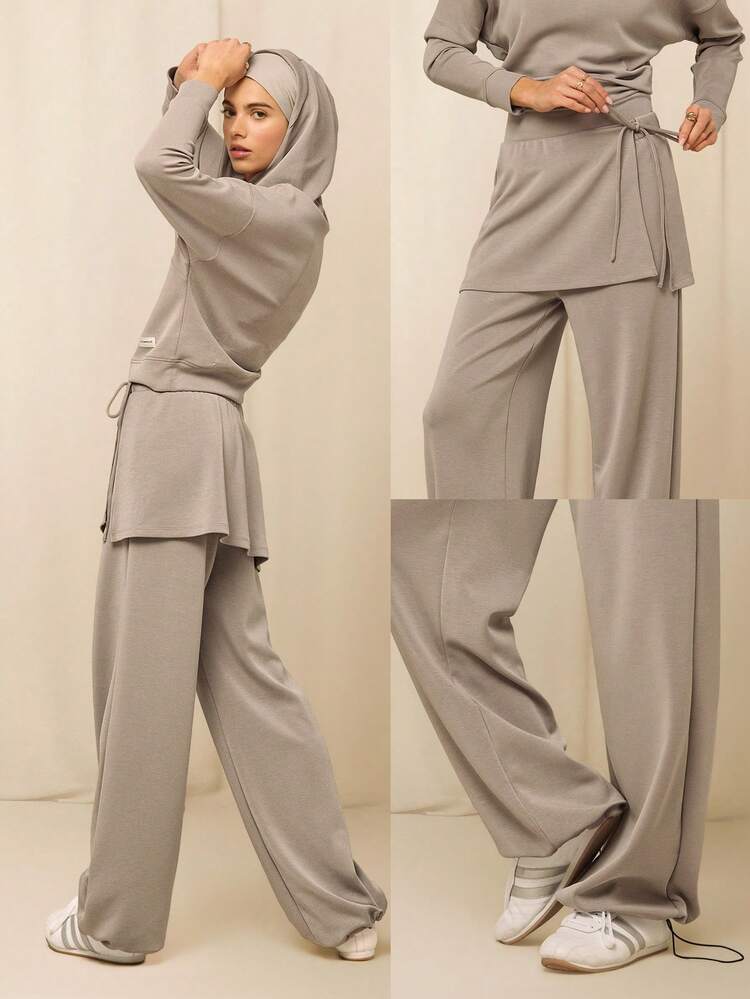 GLOWMODE X Reem Modest SoftSerene Modal Easy Shift Silky-Smooth Soft Breathable Adjustable Drawstring Ankle Side Pocket 2-In-1 Wide-Leg Jogger Daily Casual Street Wear