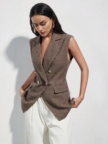 Aveloria Modichic Gilet smanicato in lana scozzese vintage con bottoni dorati, decorazione delicata, adatto per l'uso quotidiano e lo stile scolastico - Multicolore - Visualizzare 3
