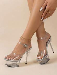 Mujer Sandalias con correa en el tobillo con tira transparente plataforma con tacón delgado moda verano - transparente - Ver 1