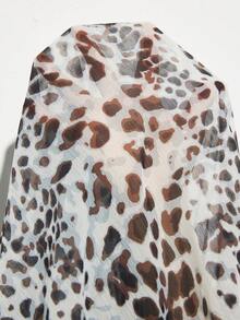 Aveloria Modichic 复古波西米亚风女式衬衫，立领，系带前襟和袖口，泡泡袖，不对称下摆，宽松版型，豹纹雪纺长袖衬衫 - 灰色 - 查看 7