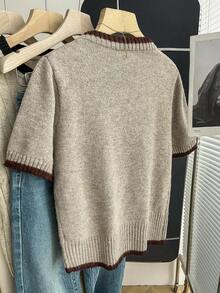 SHEIN Franclia Áo len nữ dệt kim dáng rộng, họa tiết hoa ngọt ngào, phong cách retro, hàng mới về, thích hợp cho mùa xuân/thu. - Cà phê nâu - Xem 2