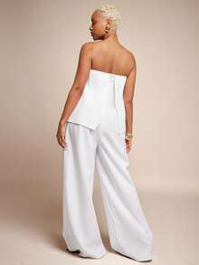 Vixey Summer Casual Solid Color Bandeau Wide Leg Jumpsuit - White - View 5