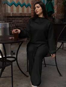Andrea Bello Women Sweater Co-ords Plain Casual - Hitam - View 4