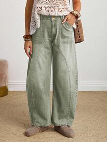 EMERY ROSE Women's Casual Everyday Pockets Button Jeans - Green - View 6