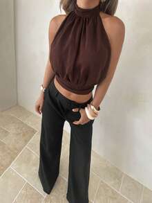 Aloruh 紫色雪纺无袖衬衫，优雅的纯色办公室衬衫，无袖上衣，适合复活节、狂欢节、商务休闲女性、办公室穿着、外出、教师等场合，优雅百搭。 - 紫色 - 查看 5