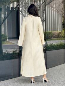 Yasmyna Women's V-Neck Casual Loose Dress, Suitable For Casual Gatherings, Parties And Outings - Apricot - View 2