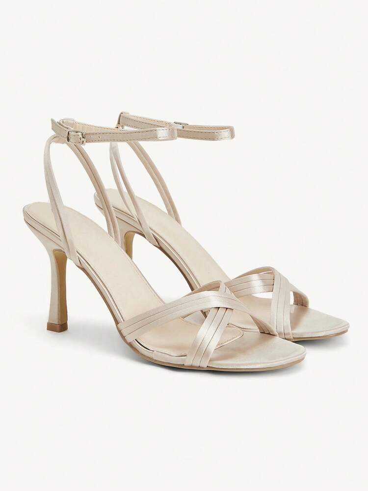 CUCCOO CHICEST Women Shoes Outdoor Women's Round Toe Thin High Heel Cross Strap Design Satin Fabric Stylish Simple Breathable Comfortable Daily Parties Banquet Night Clubs Use Shoes