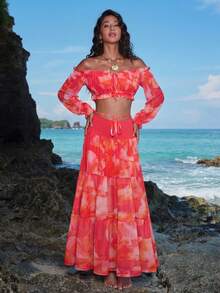 Nevyona Bộ đồ hai mảnh hở vai sành điệu, gợi cảm, thiết kế in họa tiết thanh lịch, thoải mái, cá tính, thích hợp cho mùa xuân/thu. - Nhiều màu - Xem 3