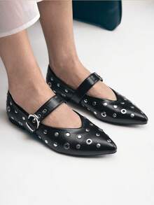 Mnmlis Women's Fashion Slip-On Shoes With Chicken Eye Buckle Design, Suitable For Daily Wear - Black - View 1