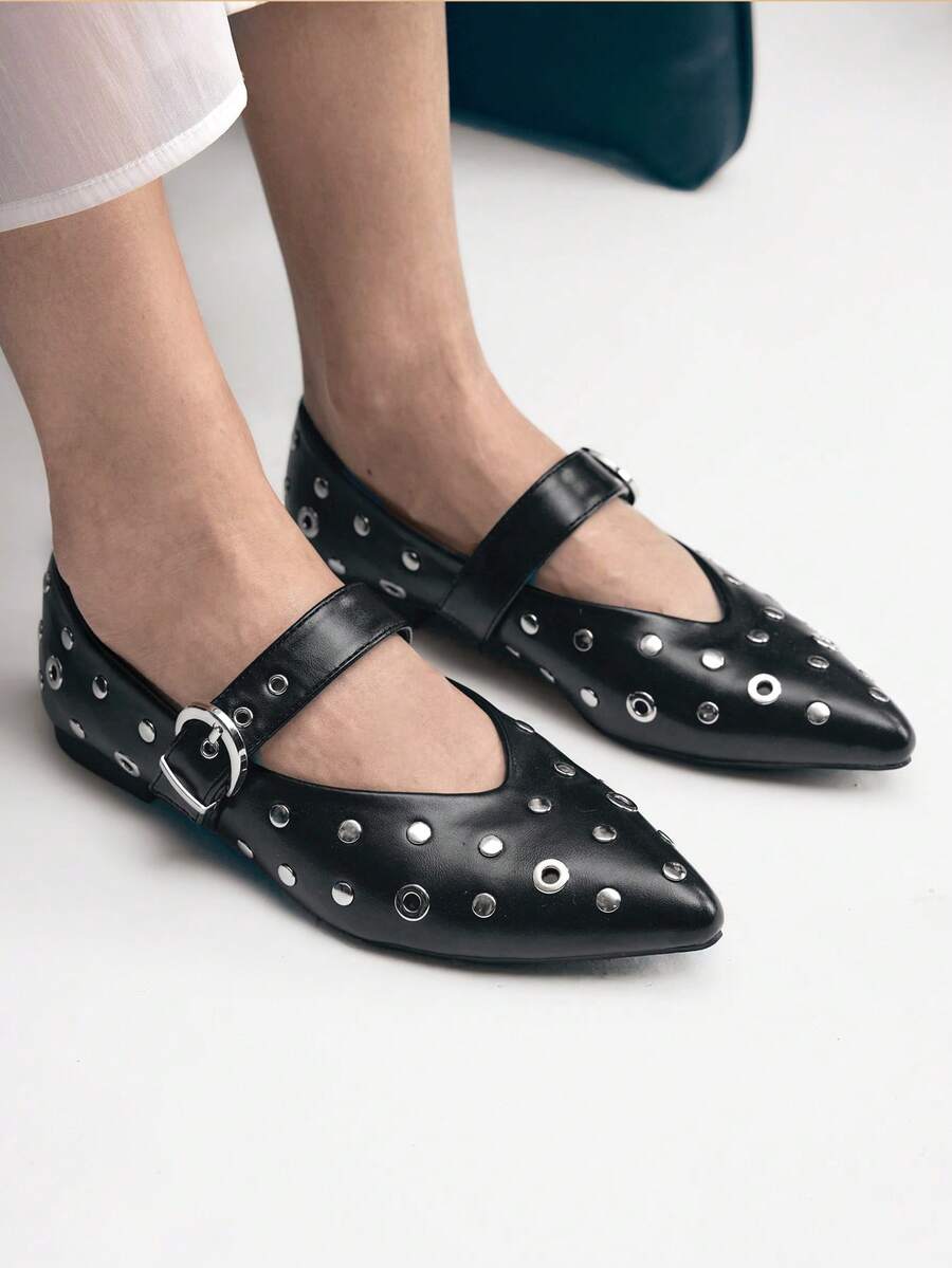 Mnmlis Women's Fashion Slip-On Shoes With Chicken Eye Buckle Design, Suitable For Daily Wear - Black - View 1