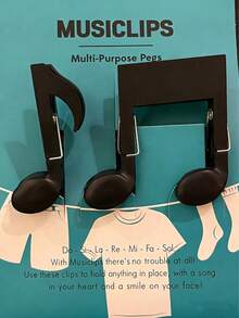 Madebyblanc 黑色音符形小夹子，通用音符夹，钢琴乐谱夹，音符形小夹子，晾干夹，防风夹，食品密封夹，文件夹 - 彩色 - 查看 14