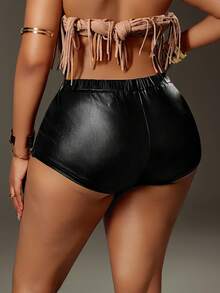 Maweii Mode für Große Größen, Punk-Spitzenbesatz, figurbetonte sexy Shorts - Schwarz - Übersicht 2