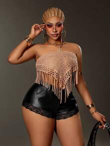 Maweii Mode für Große Größen, Punk-Spitzenbesatz, figurbetonte sexy Shorts - Schwarz - Übersicht 6