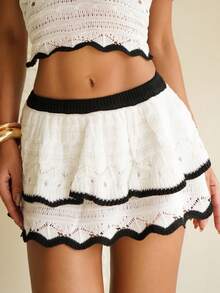 Sandy Gomes 女士假日休闲撞色露背吊带上衣和迷你裙两件套海滩度假装春夏女士西部音乐节波西米亚风 - 白色 - 查看 4