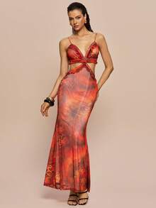 Olia Maree Olia Maree 2026春夏女士优雅性感度假吊带印花弹力修身荷叶边连衣裙，日落连衣裙，龙舌兰日出连衣裙，度假晚宴礼服，邮轮晚宴礼服，性感晚礼服，生日晚宴礼服，性感正式晚礼服，度假晚宴礼服，焦橙色正式晚礼服，长款鸡尾酒礼服，性感晚宴礼服，日落色连衣裙，特殊场合晚礼服，场合礼服，哪里可以买到晚礼服，长款晚宴女士派对礼服，女士礼服，正式礼服，惊艳连衣裙，女士夏季服装，女士裹身连衣裙 - 橘色 - 查看 1