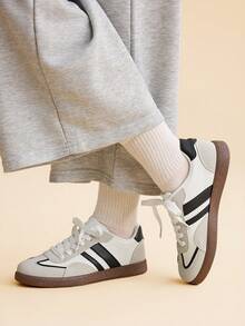 CUCCOO EASI 2026 Nuevos zapatos deportivos casuales versátiles de primavera para mujer, zapatillas deportivas de suela plana - Pu gris blanco - Ver 9