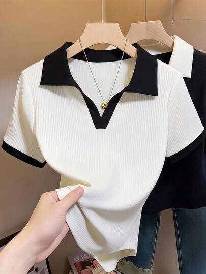 Franclia Women's Casual Patchwork Short Sleeve T-Shirt, Versatile For Daily Wear