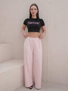 Duda Rubert Women's Casual Heart Cartoon Bear Printed Drawstring Waist Long Pants Valentine's Day - Pink - View 3