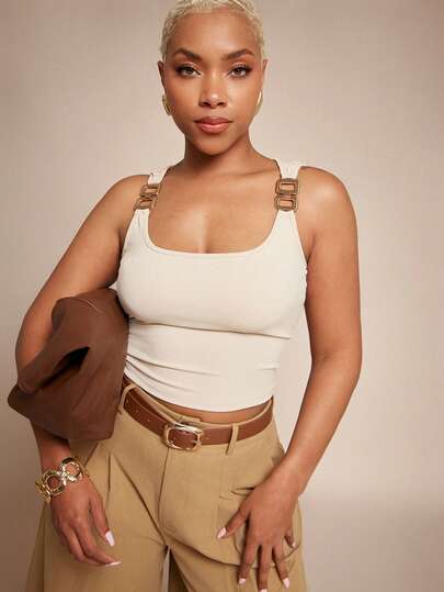 Vixey 纯色针织金属饰边装饰上衣