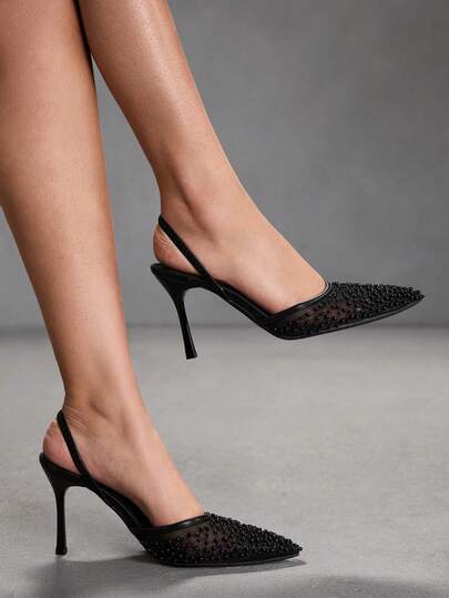 CUCCOO SZL Women's Pointed Toe Studded Decor Everyday Versatile Fashion High Heels