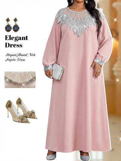 Fleurora Ny Plus Size Elegant Festklänning med Paljetter och Rosa Utsmyckning Vinterkläder för Damer Lång Sommarklänning för Damer Vår Sommarklänning Festklänning Födelsedagsklänning Vardagsklänningar Paljettklänning Glittriga Klänningar Sommarsemesterkläder Snygga Klädkollektioner Bröllop och Evenemang Sommarklänning för Utekvällar Vårklänning Klänning för Bröllopsgäster för Damer Festklänning