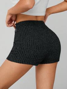 SHEIN PETITE Summer Marled Knit Biker Shorts - Dark Grey - View 2
