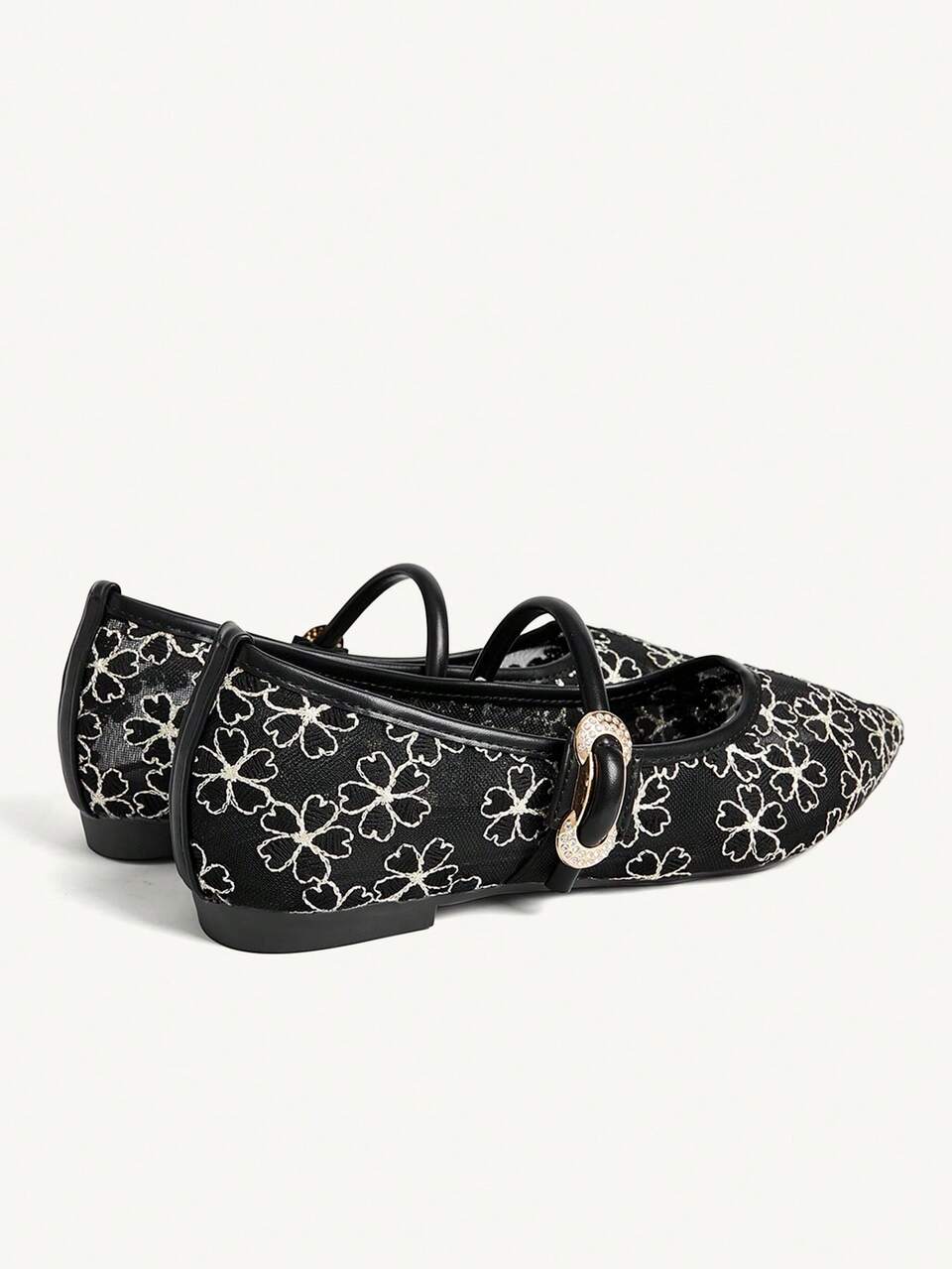 CUCCOO CHICEST Pointed Toe Mesh Breathable Lace Mary Jane Shoes, Elegant Lady-Like Versatile Black Shoes Wedding Shoes
