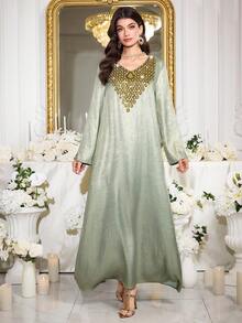 Al Najma Women's V-Neck Casual Loose Dress, Suitable For Casual Gatherings, Parties, And Outings - Blue - View 3