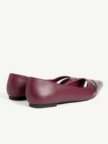 CUCCOO CHICEST 女士时尚优雅尖头平底鞋，通勤必备 - 酒紅色 - 查看 4