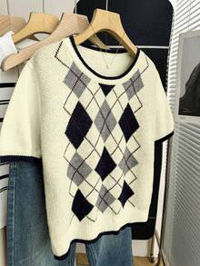 Franclia 新款休闲宽松通勤简约设计女式针织上衣，春秋季 - 杏色 - 查看 8