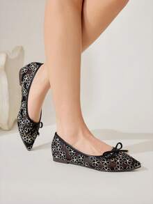 CUCCOO CHICEST Zapatos de ballet con punta puntiaguda, malla transpirable y lazo. Zapatos elegantes y versátiles de color negro con diseño slip-on para dama. - Negro - Ver 6