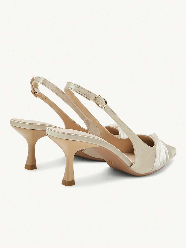 CUCCOO CHICEST Pointed Gentle Temperament Fashionable Versatile Rhinestone Design Sense Bow Elegant Fairy Slingback Satin Apricot High Heels Wedding Shoes Summer Shoes Bride Shoes