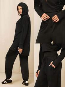 GLOWMODE Pantalones jogger X Reem Modest de ajuste relajado, con protección solar y refrigeración rápida, cintura ajustable con cordón, bolsillos laterales, para entrenamiento, running, gimnasio y uso diario activo - Negro - Ver 7