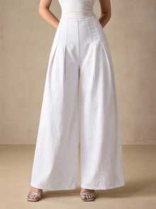 Selenza Women's Pleated Casual Versatile Daily Wear Wide Leg Jeans - White - View 8