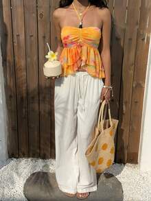 Aloruh Women's Tie-Dye Ruffle Hem Halter Neck Vacation Camisole - Multicolor - View 4