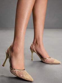 CUCCOO SZL Women's Pointed Toe Faux Pearl Decor Elegant Versatile Fashion High Heels Spring Shoes - Gold - View 9