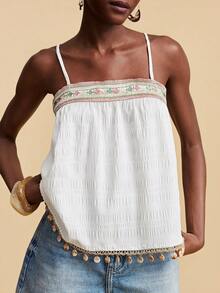 Travachic White,Summer,Boho,Vacation,Holiday Elegant Tropical Print Sling Tank Top,Casual Loose Outfits For Women,Suitable For Beach Cruise,Music Festival - Multicolor - View 3