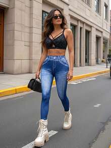 Innovista Women's Yoga/Dance Butt-Lifting Hollow Out Leggings - Blue - View 6