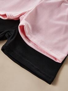 SHEIN Vintaside Kids 2件套少女可爱舒适多色打底裤，适合春夏休闲、运动和休闲穿着，简约舒适白色短裤套装 - 彩色 - 查看 4