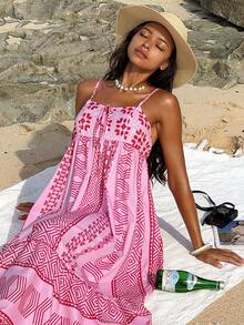 Swim Vcay Đầm nữ dáng rộng, họa tiết Dopamine, kiểu dáng patchwork, thích hợp cho kỳ nghỉ, phong cách Bohemian Thái Lan. - Nhiều màu - Xem 1