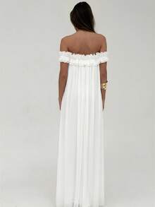 Aloruh Women's Spring/Summer Off-Shoulder Ruffle Decor Babydoll Loose Mesh Dress - White - View 5