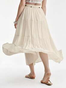 Aveloria Modichic New Fashion Vacation Style Casual Women's Elegant Patchwork Long Skirt, Suitable For Beach, Office, Generous And Stylish With Extra-Large Hem - Apricot - View 2