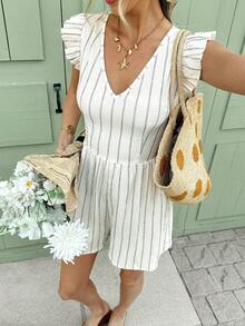 SHEIN Frenchy 女士条纹休闲日常连体衣 - 杏色 - 查看 7