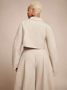 Vixey Woven Twill Cocoon Sleeve Pointed Collar Zip Up Jacket - Apricot - View 5