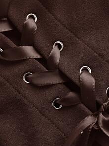 SHEIN MOD Áo tank top corset đỏ thắt nơ phía trước, thích hợp cho các dịp lễ, đêm giao thừa, đi chơi, Lễ Tạ ơn. - Cà phê nâu - Xem 4